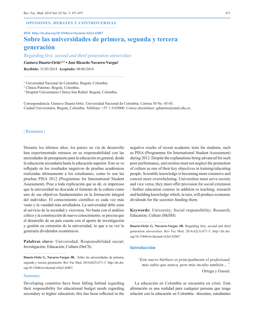 PDF) Sobre las universidades de primera, segunda y tercera generación