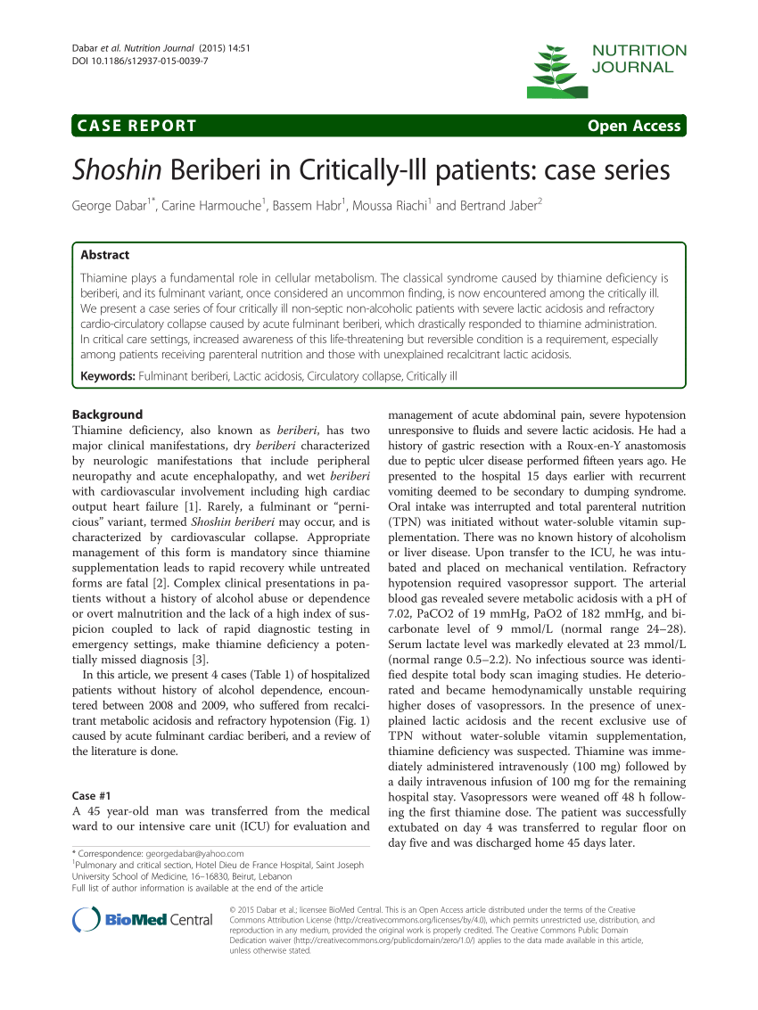 Pdf Shoshin Beriberi In Critically Ill Patients Case Series