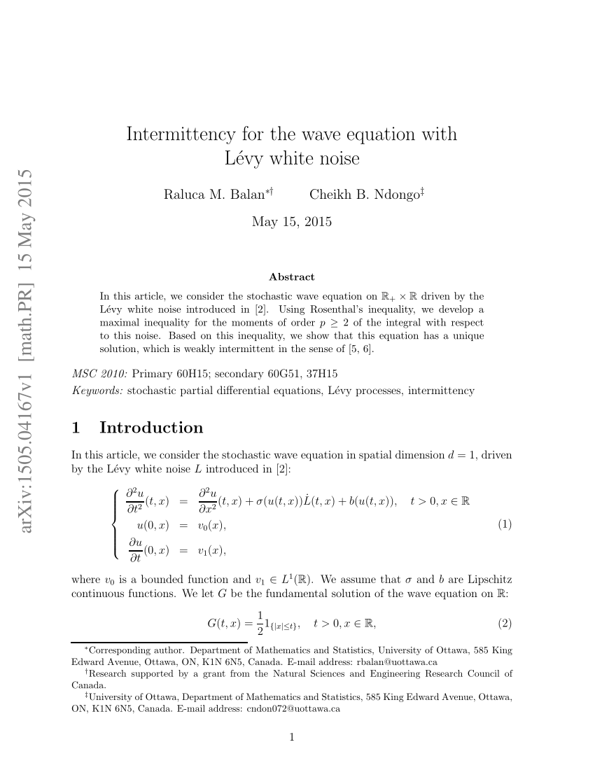 Pdf Intermittency For The Wave Equation With L Evy White Noise