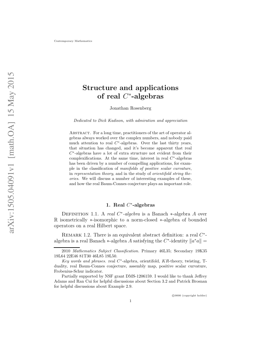 PDF) Structure and applications of real C*-algebras