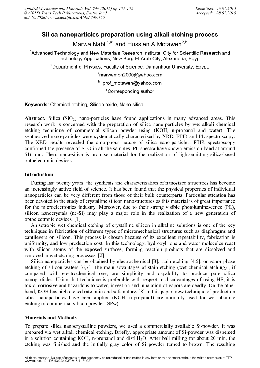 Pdf Silica Nanoparticles Preparation Using Alkali Etching Process