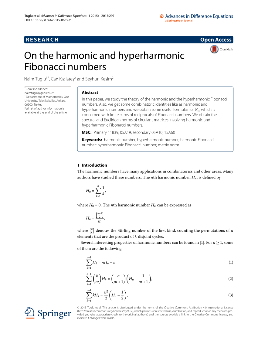 Pdf On The Harmonic And Hyperharmonic Fibonacci Numbers