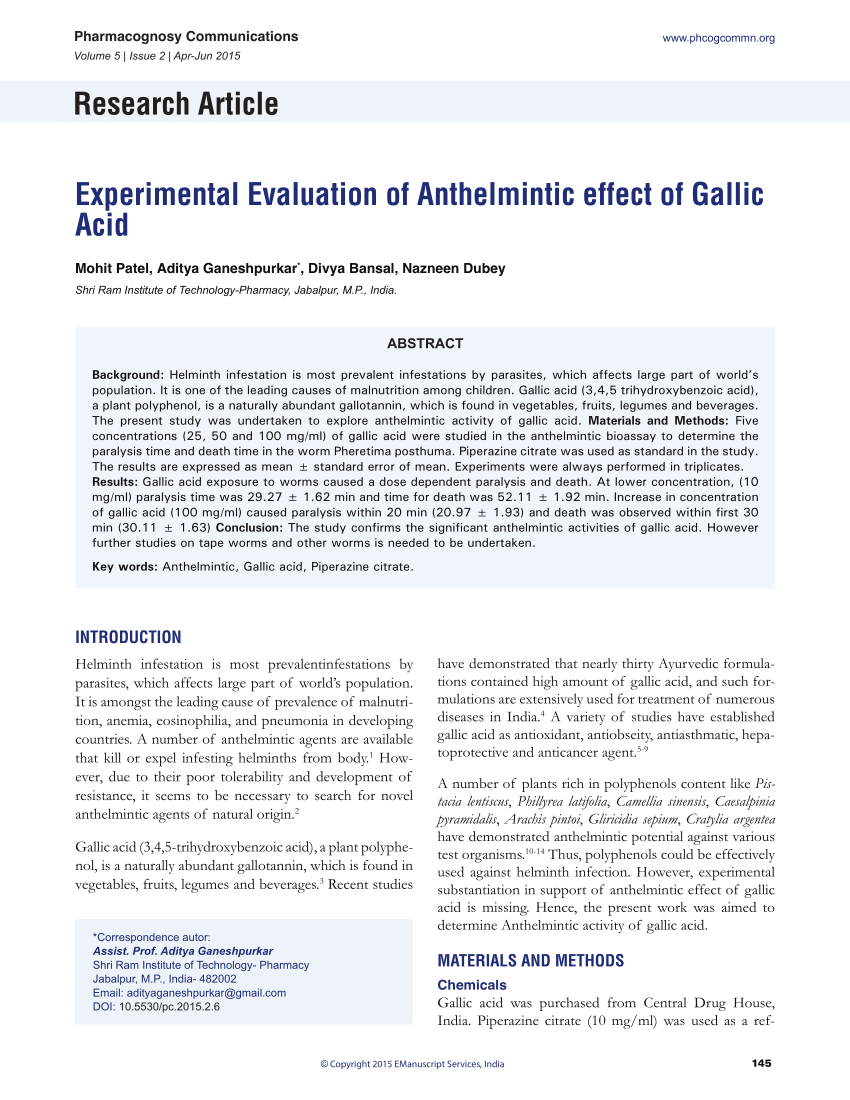 evaluation of anthelmintic agents
