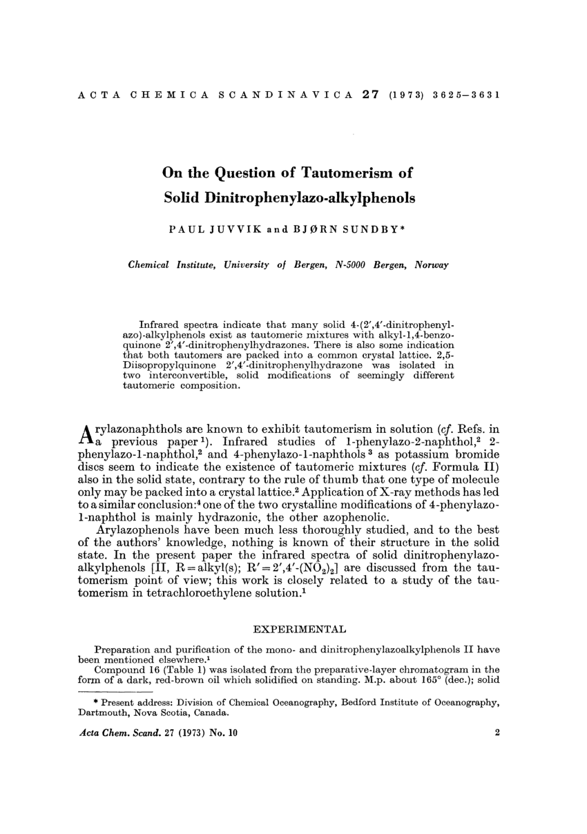 Pdf On The Question Of Tautomerism Of Solid Dinitrophenylazo