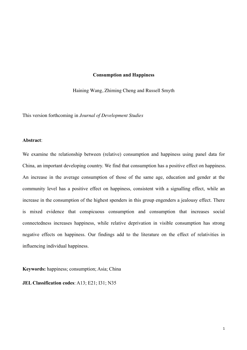 Does Consumption Buy Happiness E!   vidence From The United States - does consumption buy happiness evidence from the united states thomas deleire request pdf