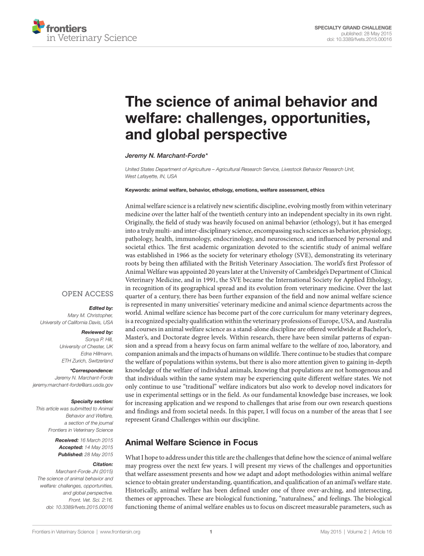 PDF) The Science of Animal Behavior and Welfare: Challenges, Opportunities,  and Global Perspective