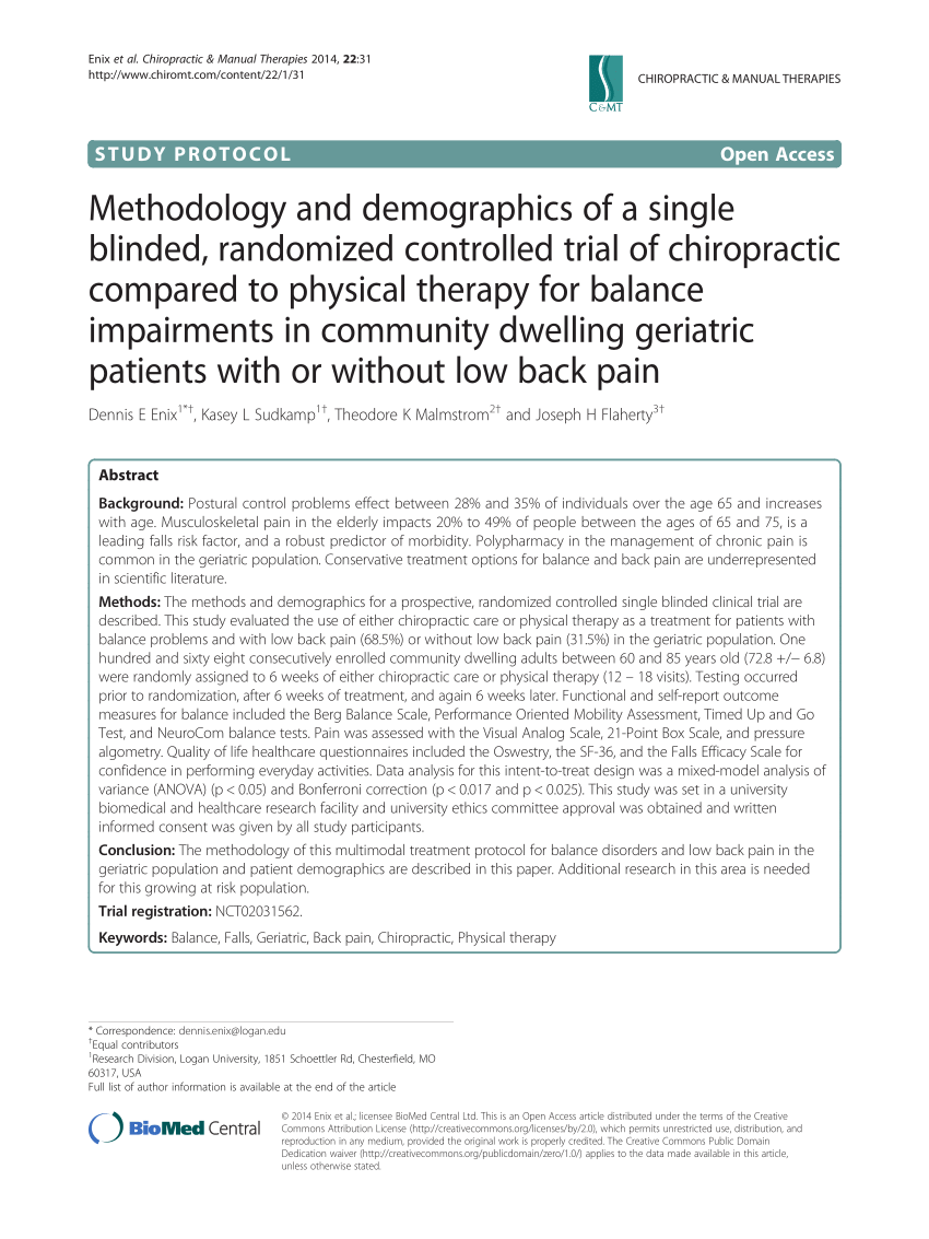 Pdf A Randomized Controlled Trial Of Chiropractic And Physical