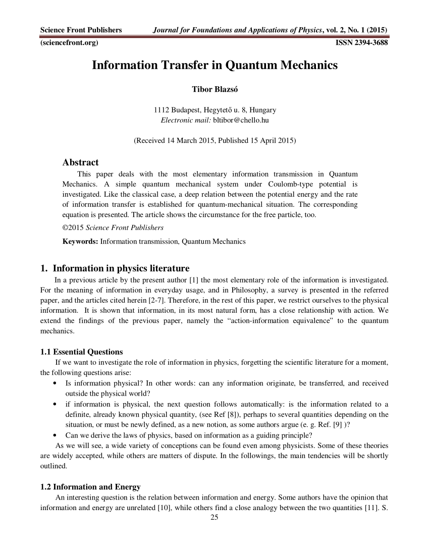 quantum mechanics research papers pdf