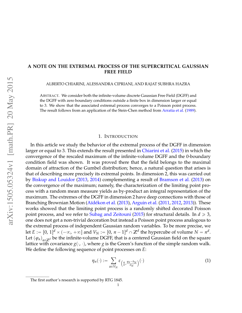 Pdf A Note On The Extremal Process Of The Supercritical Gaussian Free Field