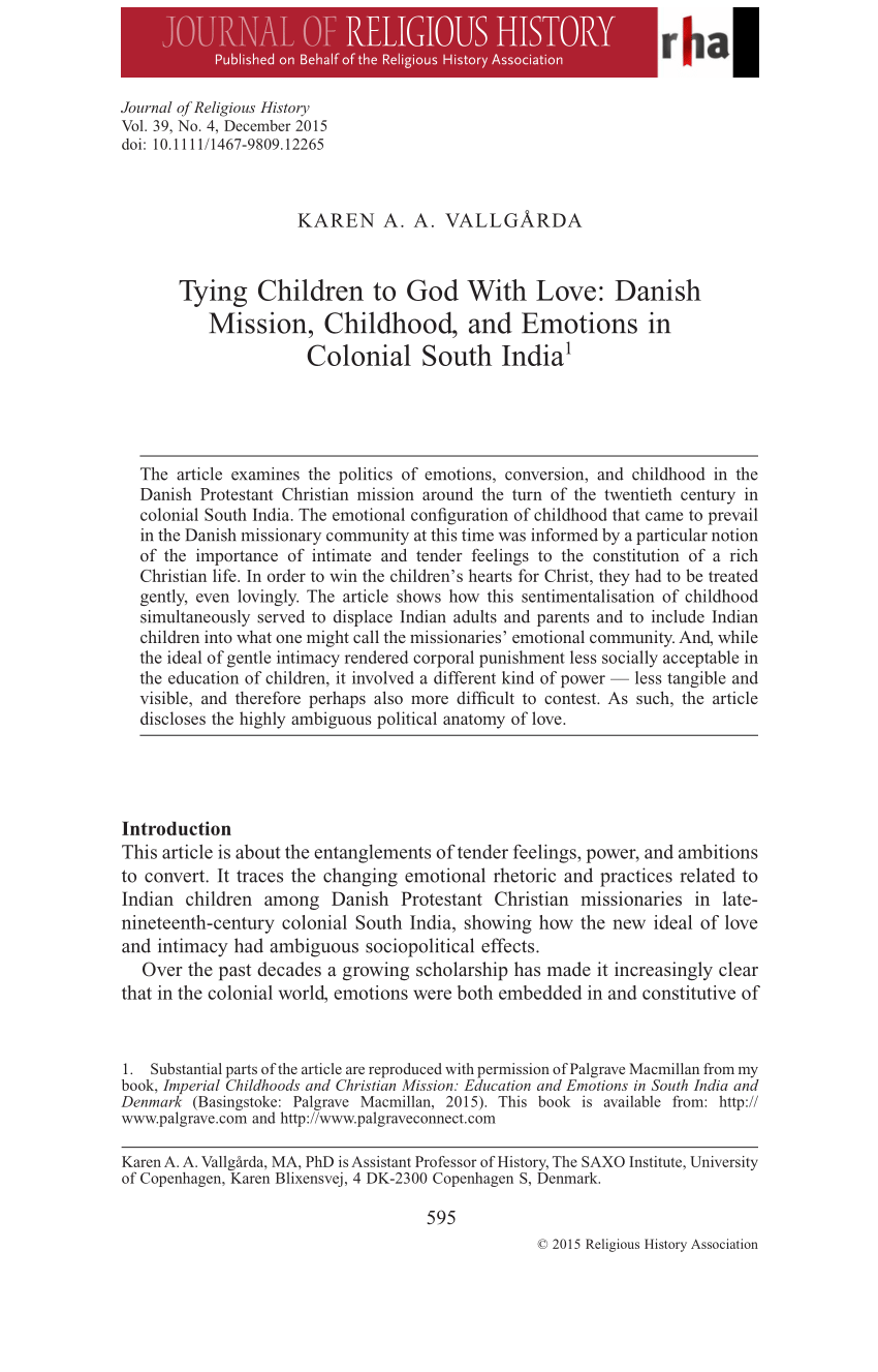 PDF) Tying Children to God With Love: Danish Mission, Childhood, and  Emotions in Colonial South India: Tying Children to God With Love