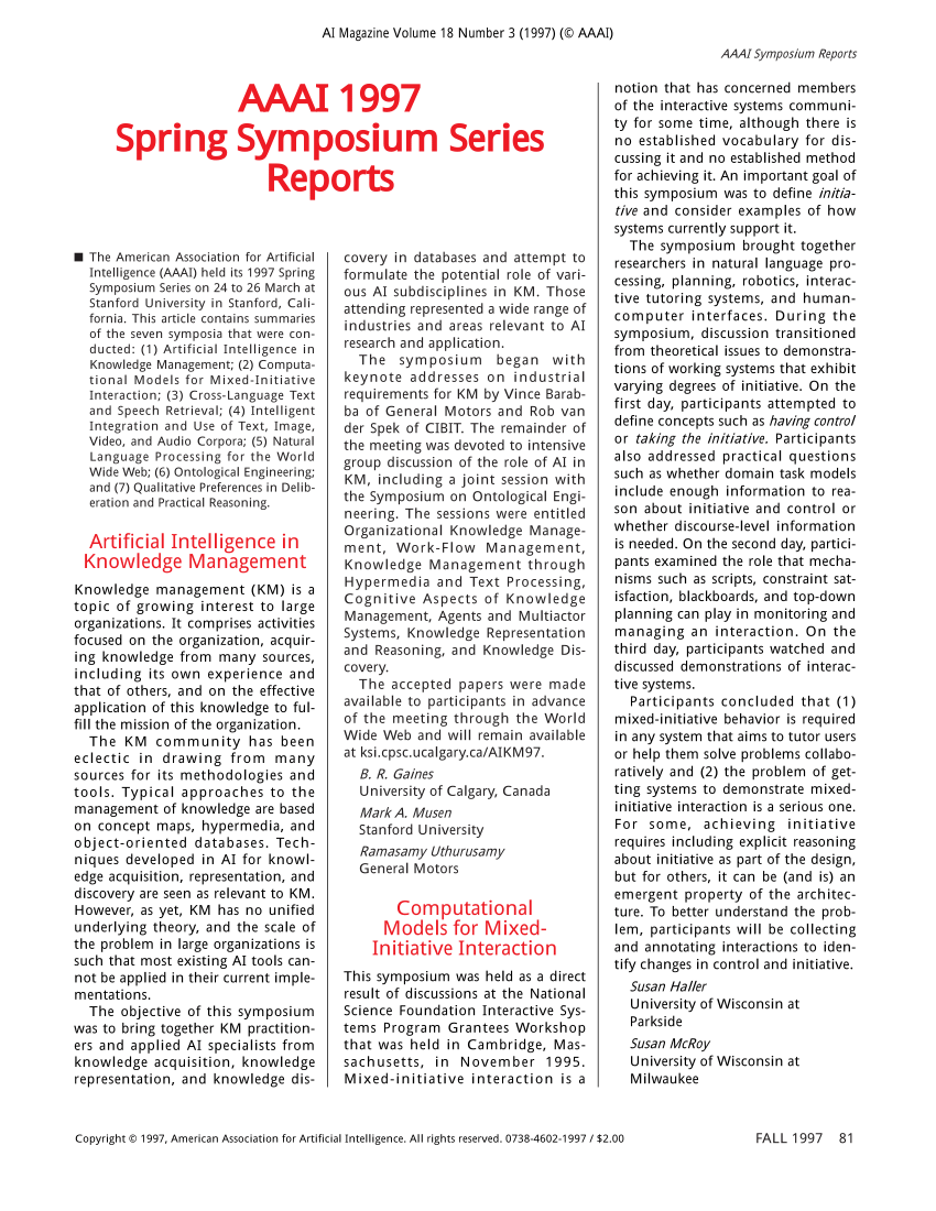 (PDF) AAAI 1997 Spring Symposium Reports