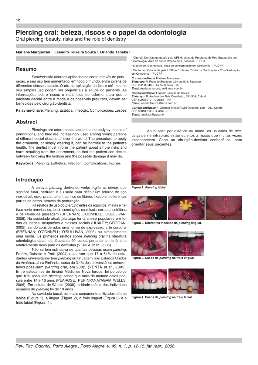 Quais os riscos dos Piercings para a saúde bucal?