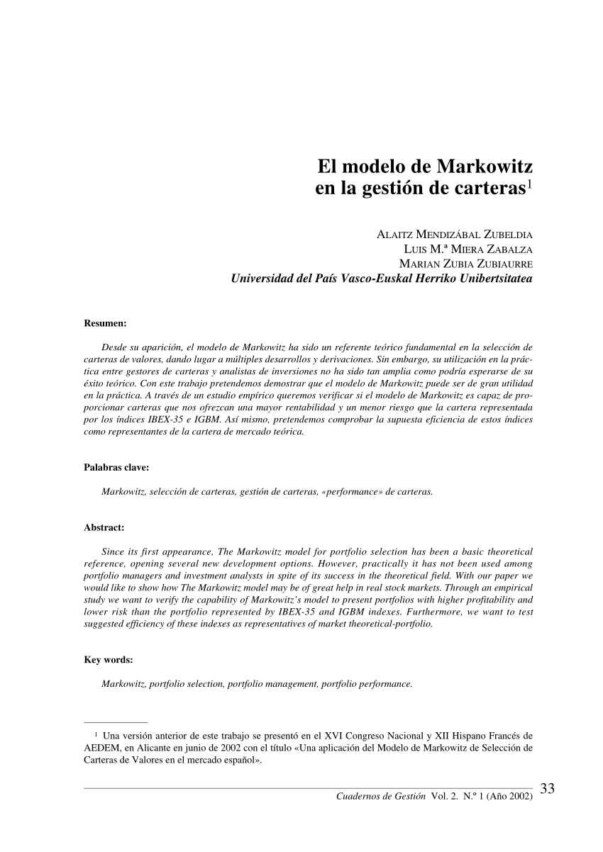 PDF) El modelo de Markowitz en la gestión de carteras