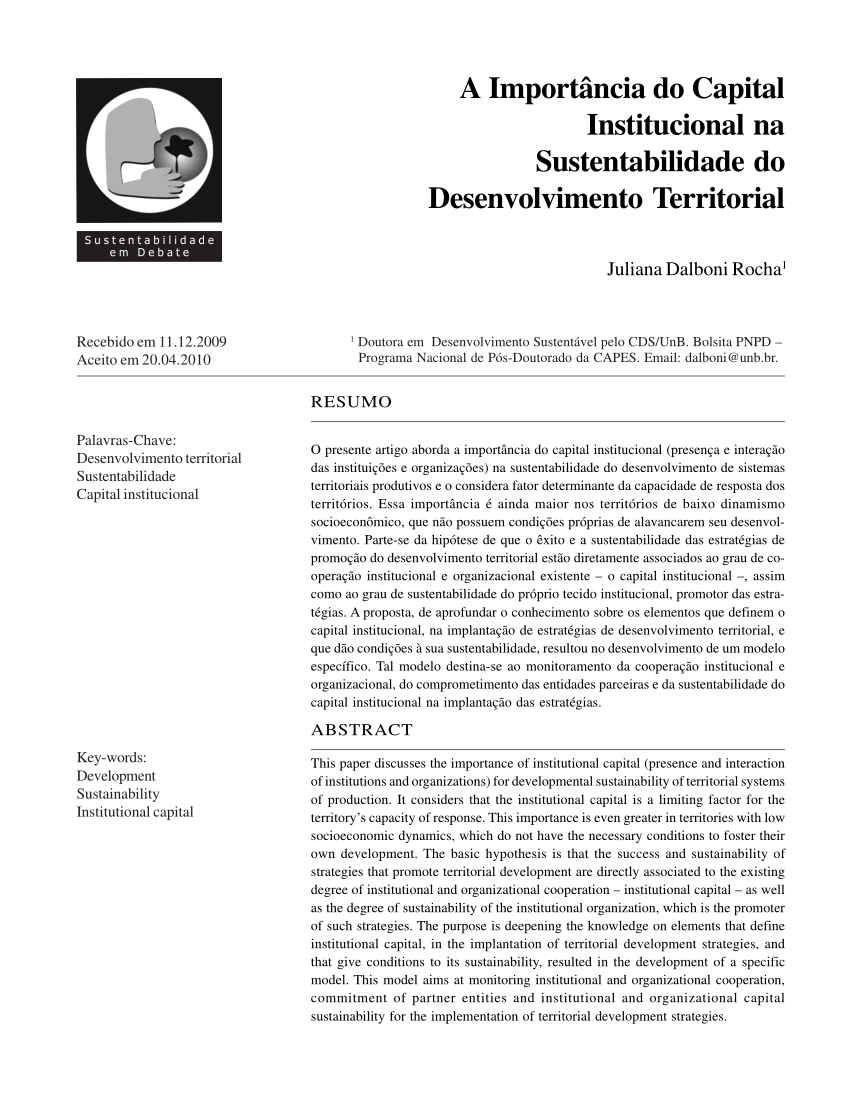 PDF) Desenvolvimento sustentável e territorialidade: identidades e  tipologias (Bases conceituais e proposta metodológica)