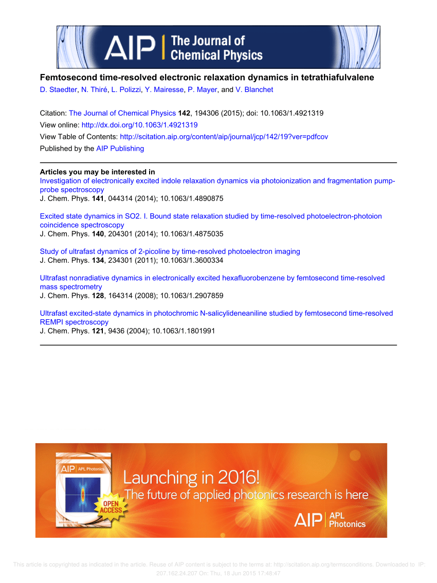 Pdf Femtosecond Time Resolved Electronic Relaxation Dynamics In Tetrathiafulvalene