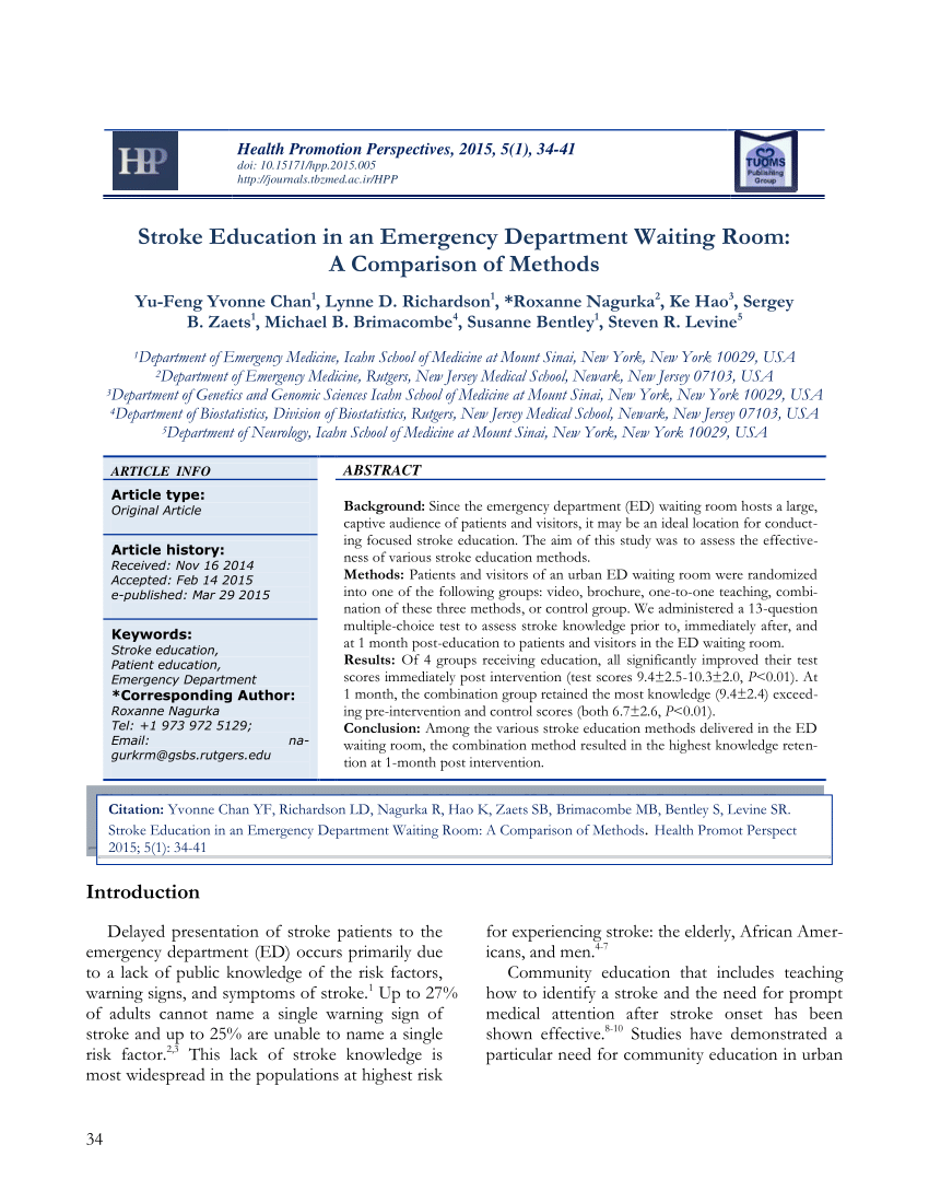 Pdf Stroke Education In An Emergency Department Waiting