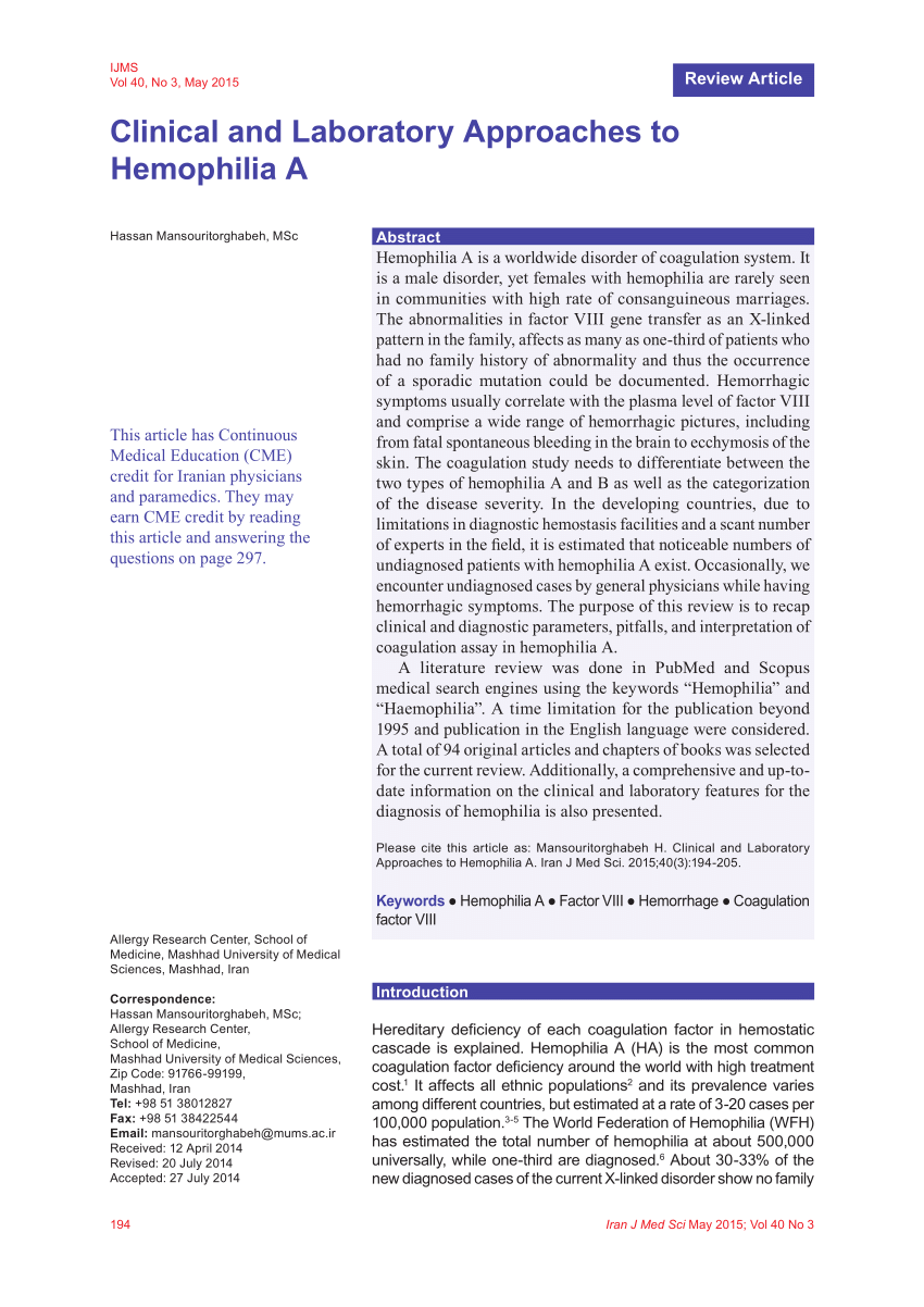 hemophilia research paper pdf