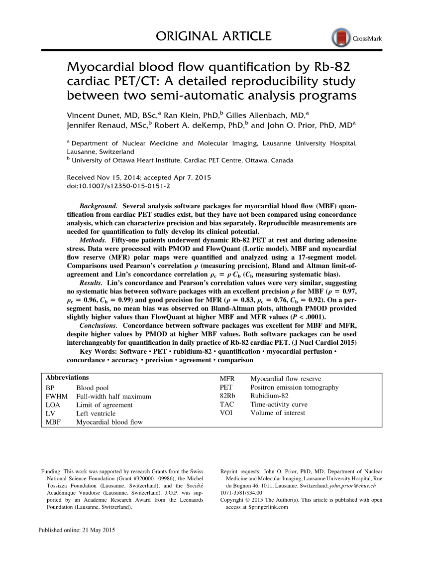 (PDF) Myocardial blood flow quantification by Rb-82 cardiac PET/CT: A