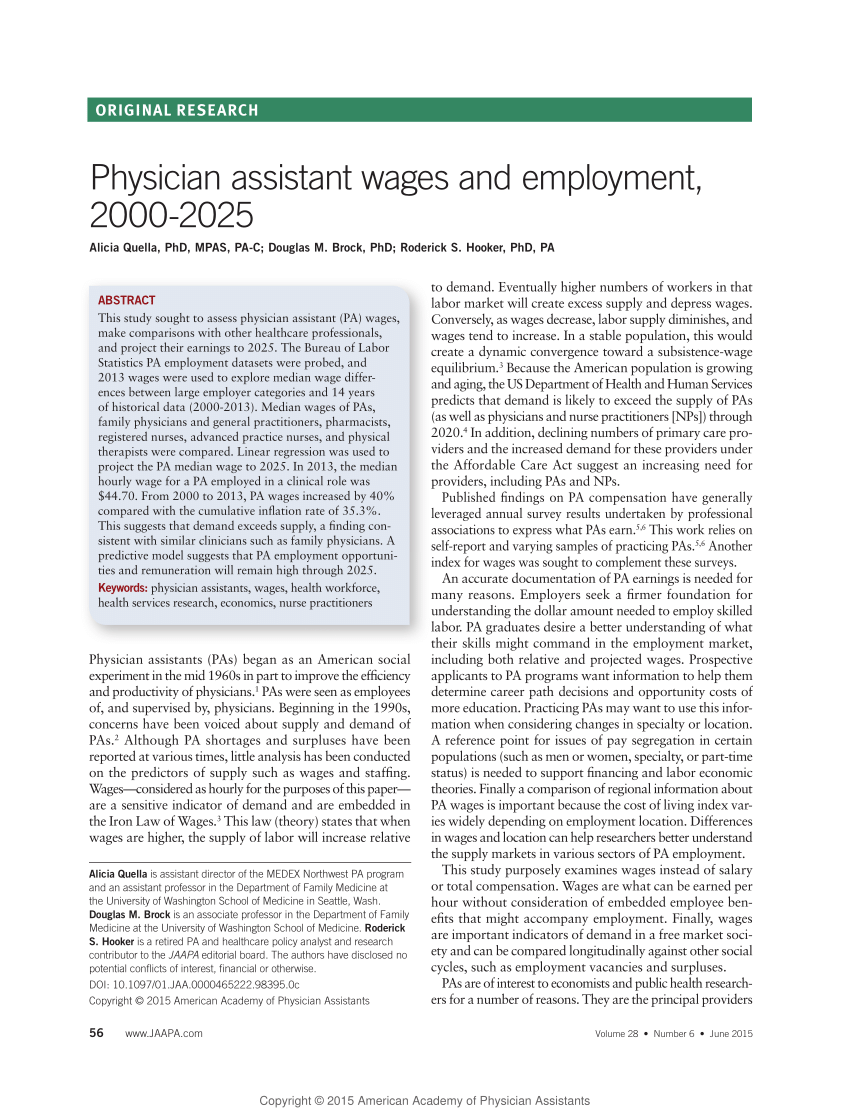 (PDF) Physician assistant wages and employment, 20002025