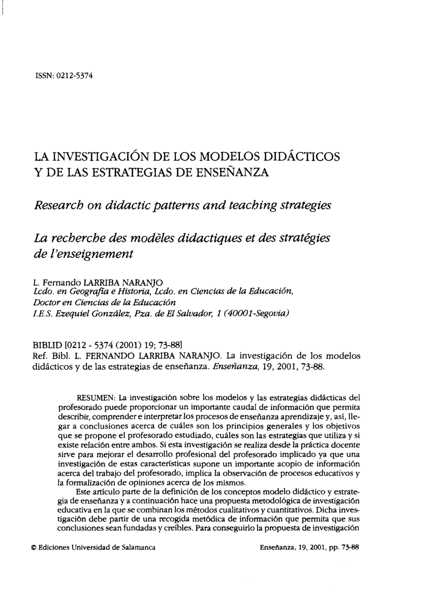 PDF) La investigación de los modelos didácticos y de las estrategias de  enseñanza