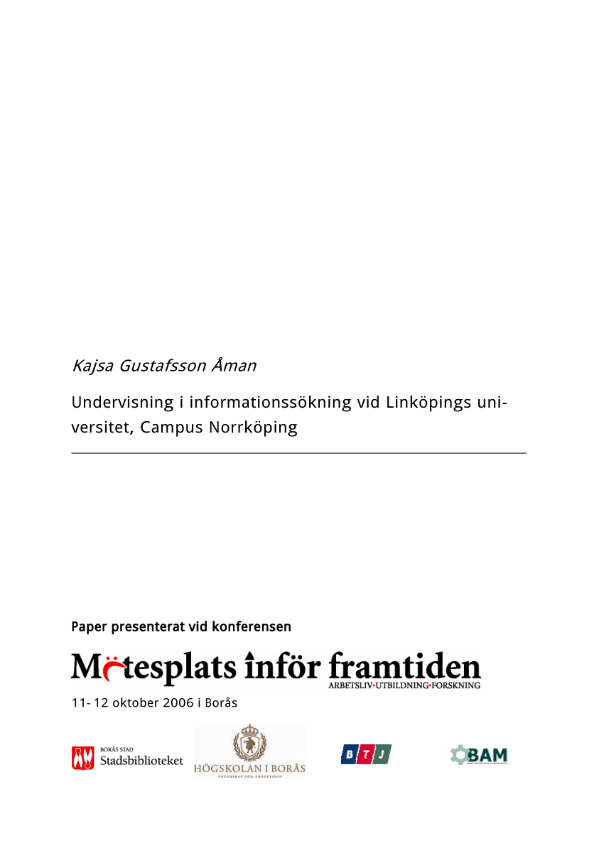 Pdf Undervisning I Informationssokning Vid Linkopings Universitet