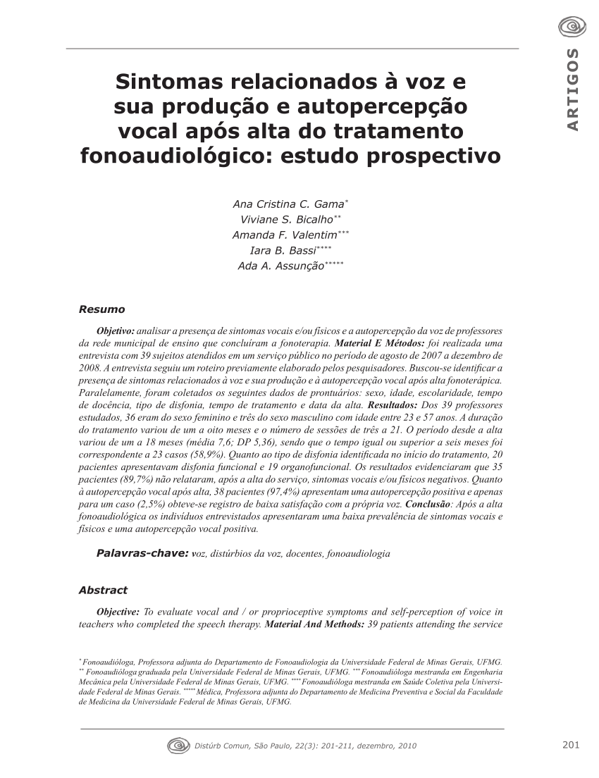 PDF Sintomas relacionados à voz e sua produção e autopercepção  