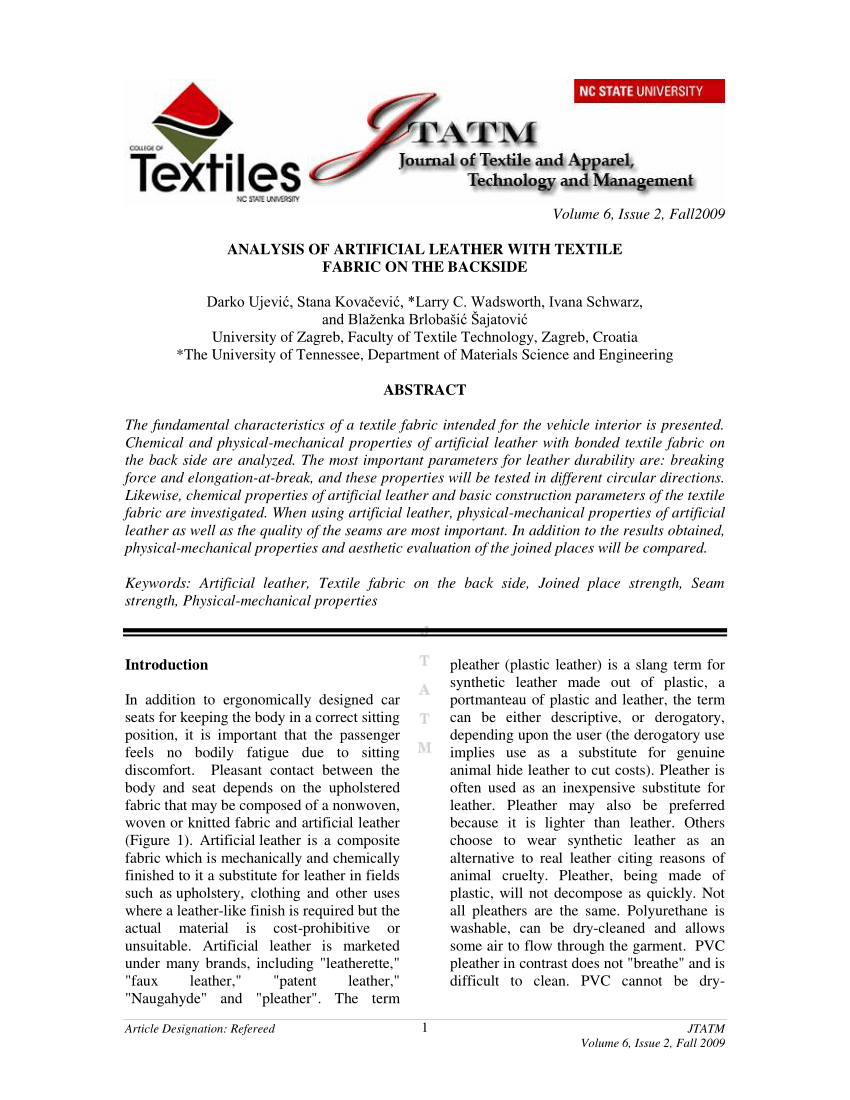 PDF) Analysis of artificial leather with textile fabric on the backside