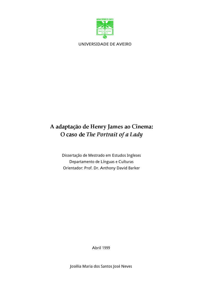 PDF) A adaptação de Henry James ao cinema o caso de The Portrait of a Lady