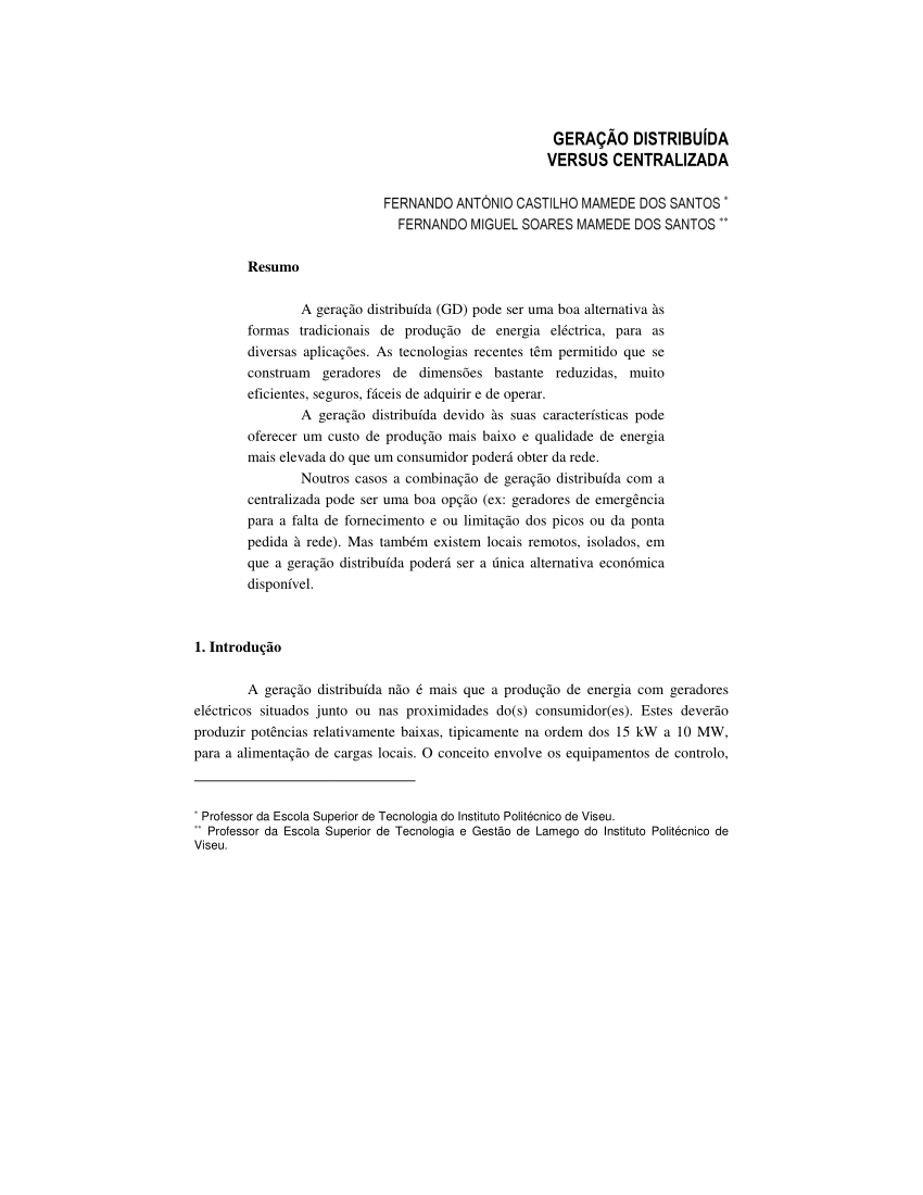 Pdf Geracao Distribuida Versus Centralizada