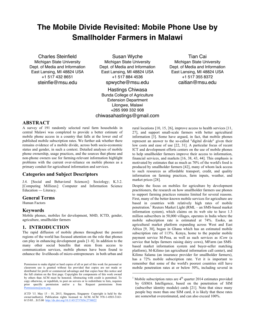 PDF) The mobile divide revisited: mobile phone use by smallholder farmers  in Malawi