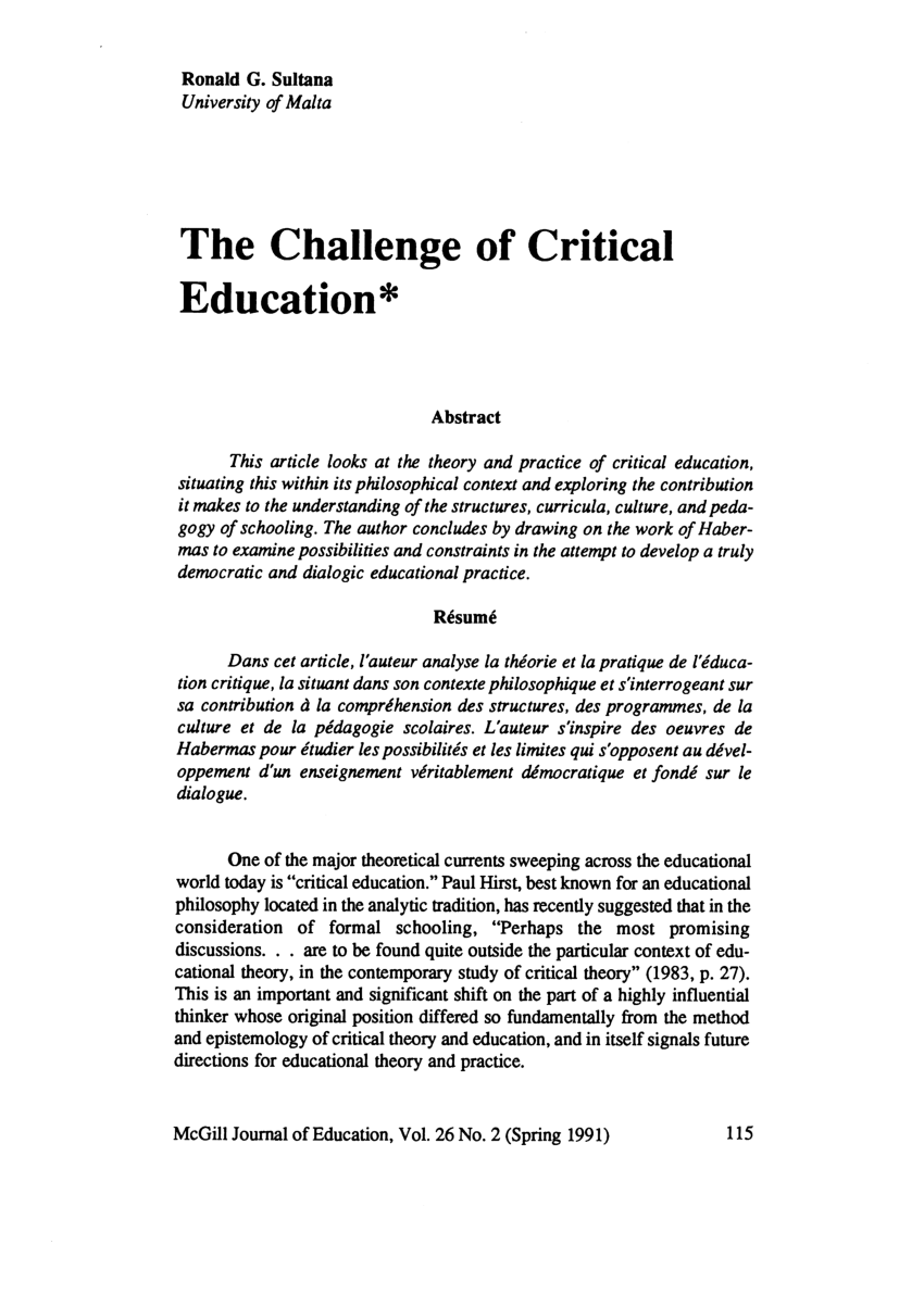 critical challenge education