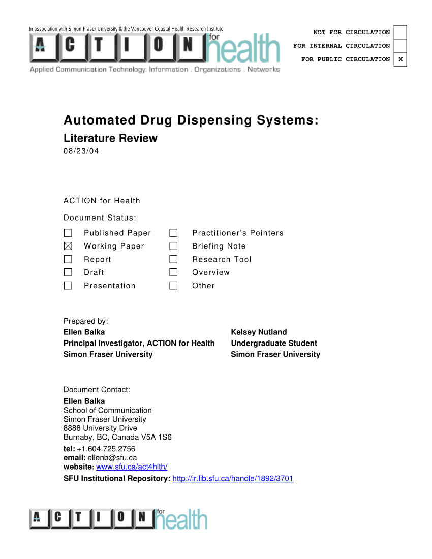 Pdf Automated Drug Dispensing Systems Literature Review