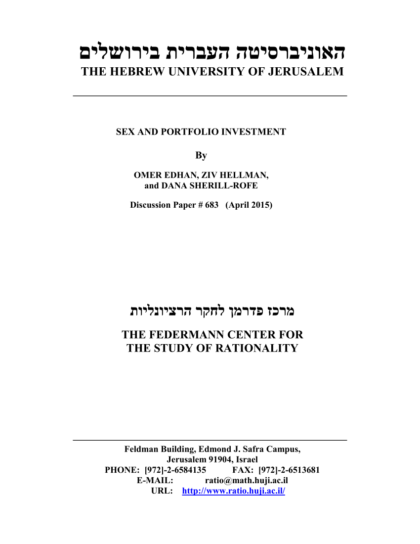 Pdf Sex And Portfolio Investment 1859