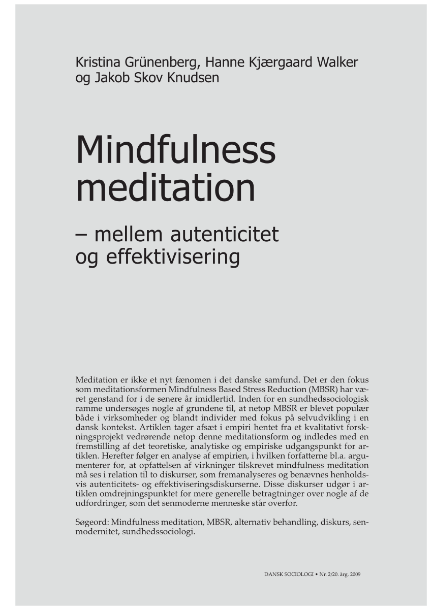 PDF) Mindfulness meditation – autenticitet og