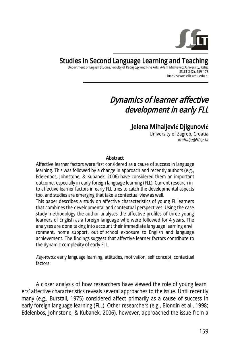 Pdf Dynamics Of Learner Affective Development In Early Fll