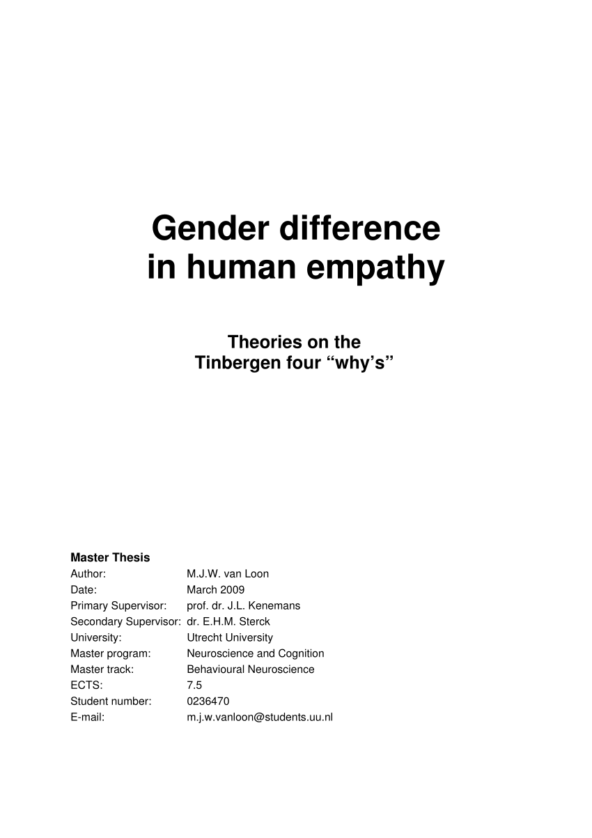 PDF) Gender differerence in human empathy. Theories on the ...