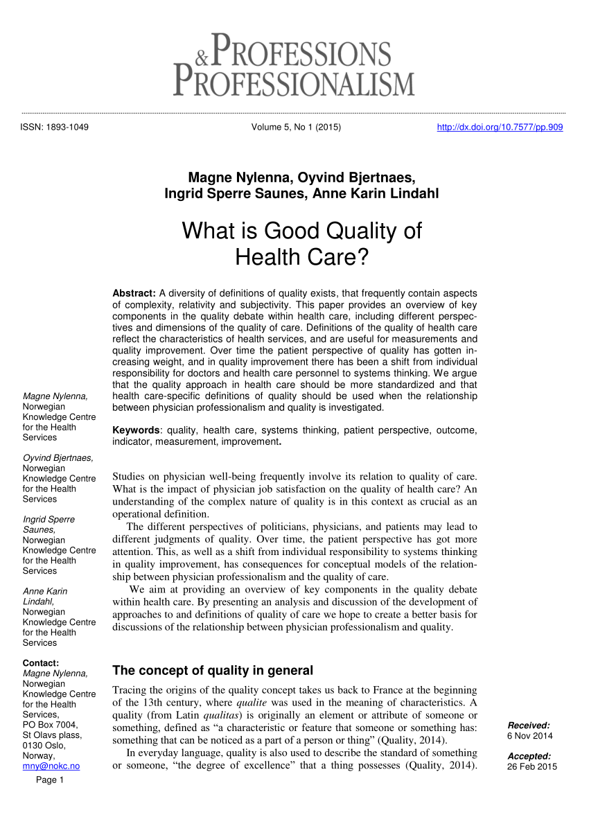 research articles on quality health care