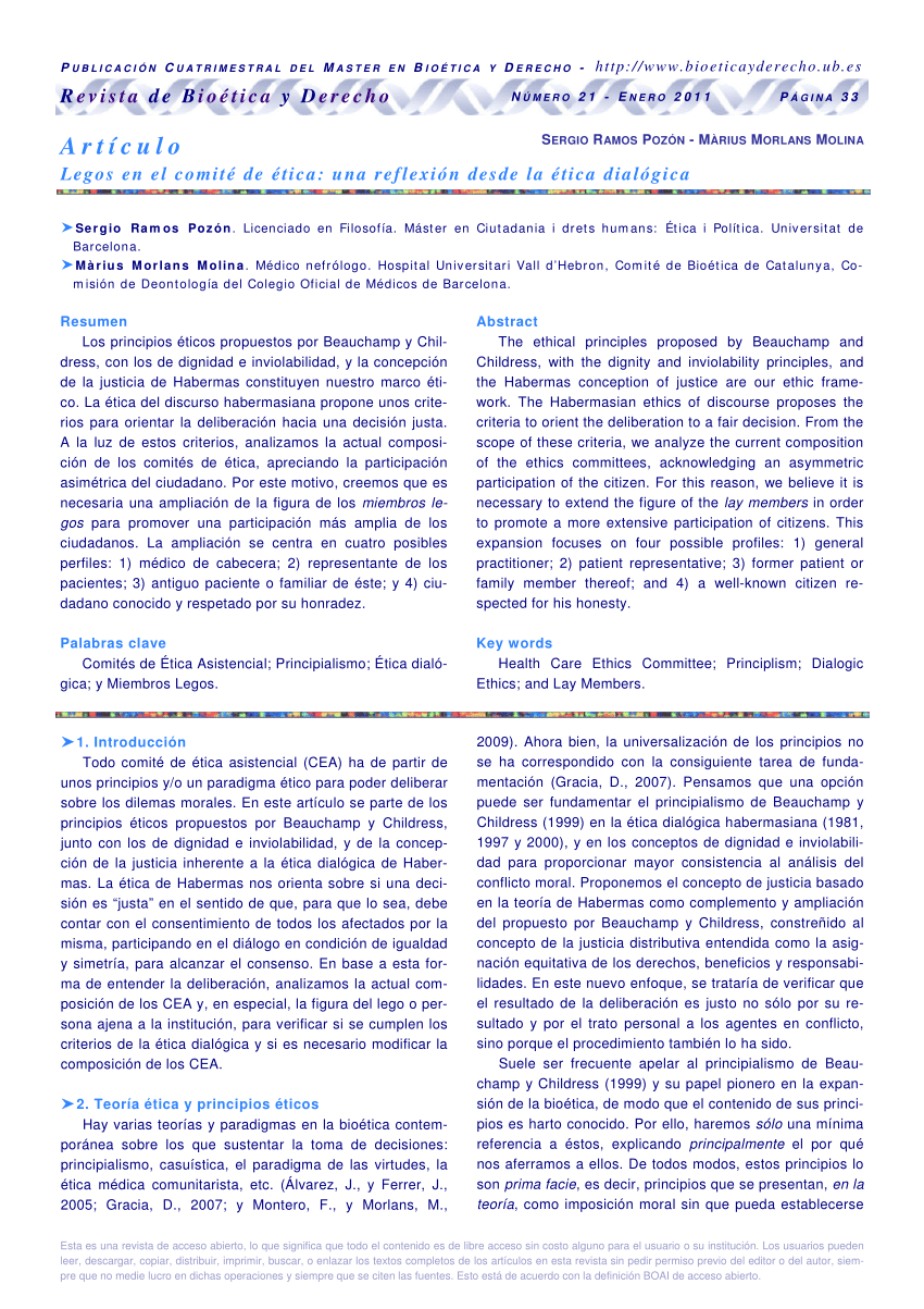 Pdf Legos En El Comite De Etica Una Reflexion Desde La Etica Dialogica