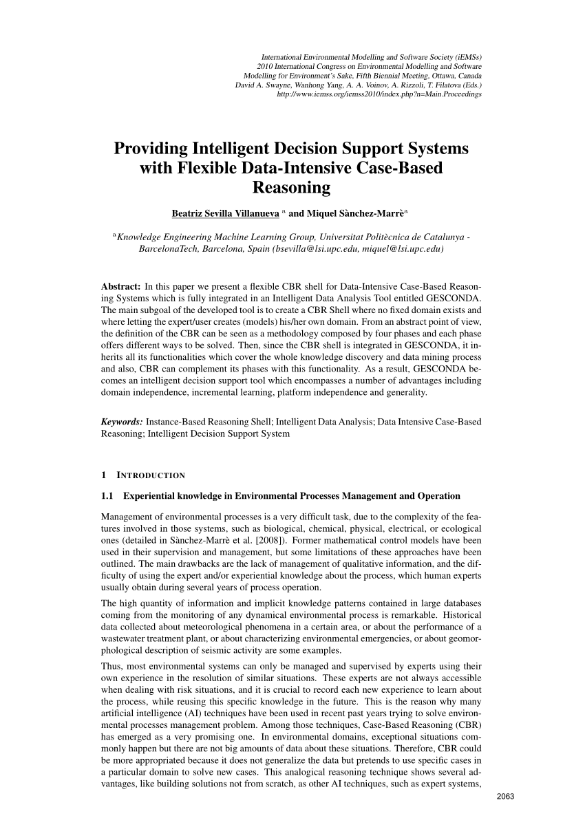 Pdf Providing Intelligent Decision Support Systems With Flexible Data Intensive Case Based Reasoning