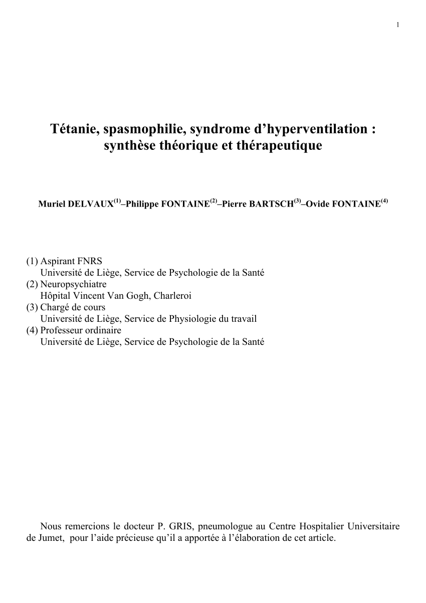 PDF) Tétanie, spasmophilie, syndrome d'hyperventilation : synthèse ...