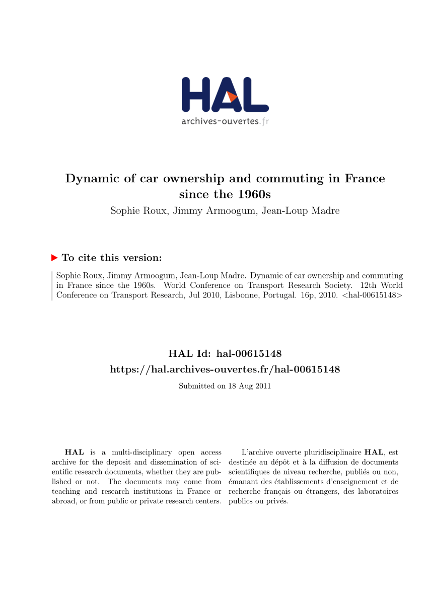 (PDF) Dynamic of car ownership and commuting in France since the 1960s