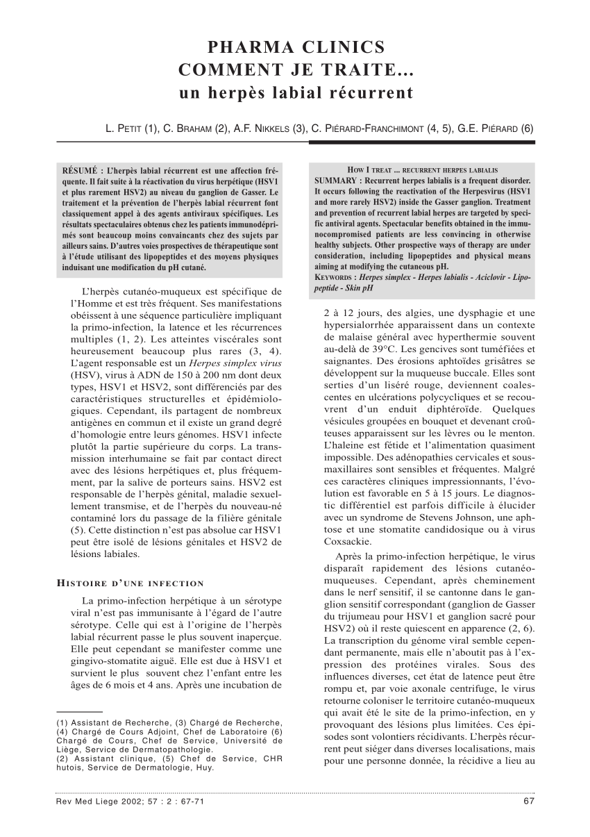 Pdf Pharma Clinics Comment Je Traite Un Herpes Labial Recurrent