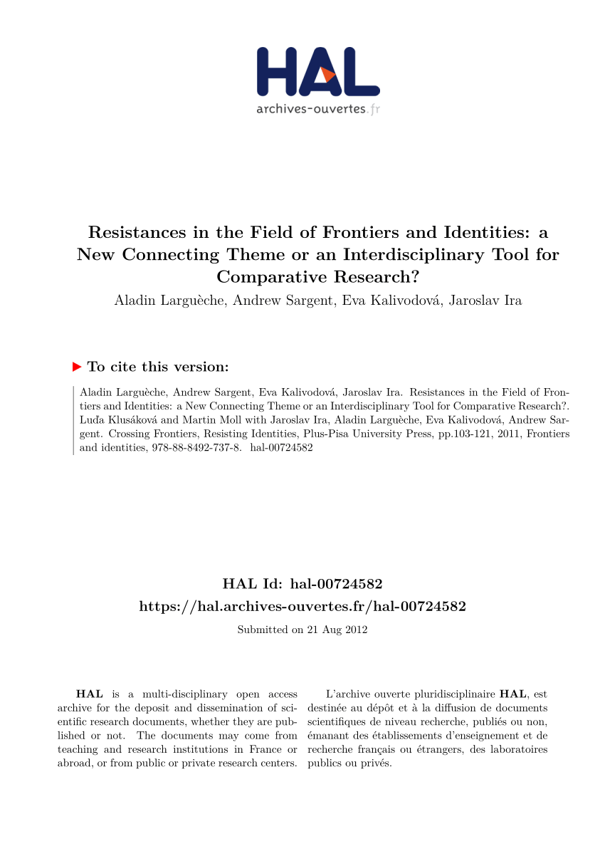 Pdf Resistances In The Field Of Frontiers And Identities A New Connecting Theme Or An Interdisciplinary Tool For Comparative Research