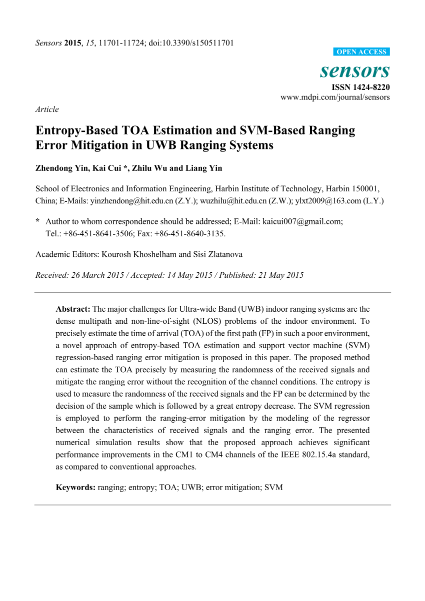 PDF) Entropy-based TOA estimation and SVM-based ranging error 
