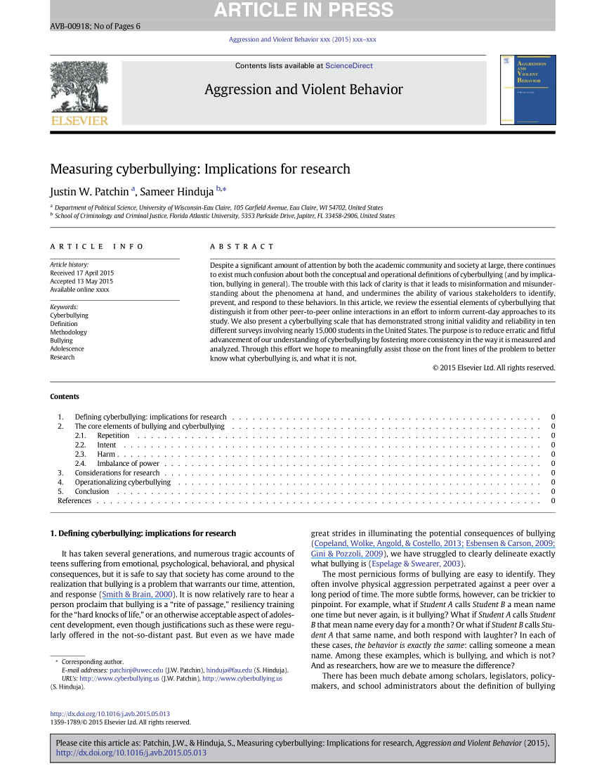 Pdf Measuring Cyberbullying Implications For Research