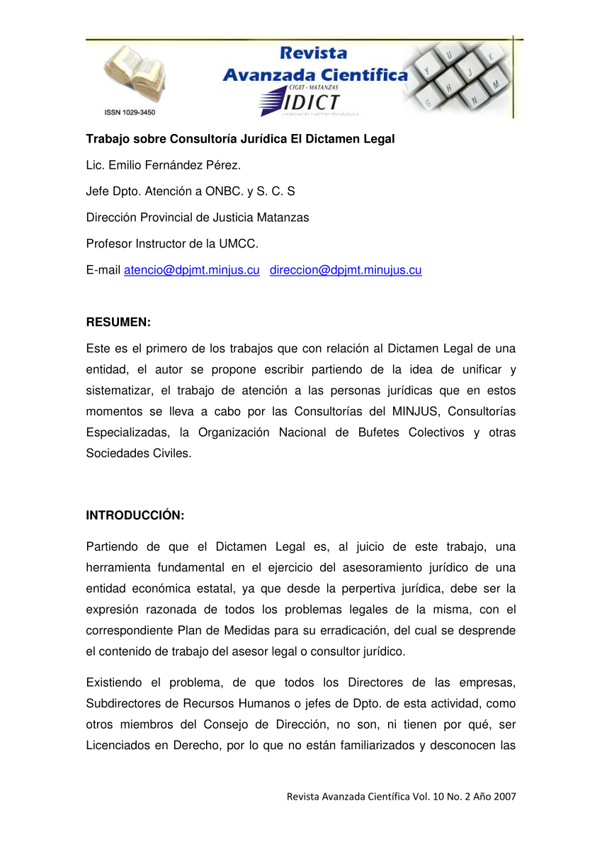 PDF) Trabajo sobre Consultoría Jurídica El Dictamen Legal