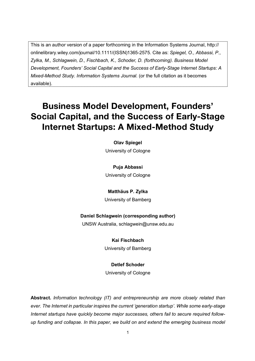 Pdf Business Model Development Founders Social Capital And The