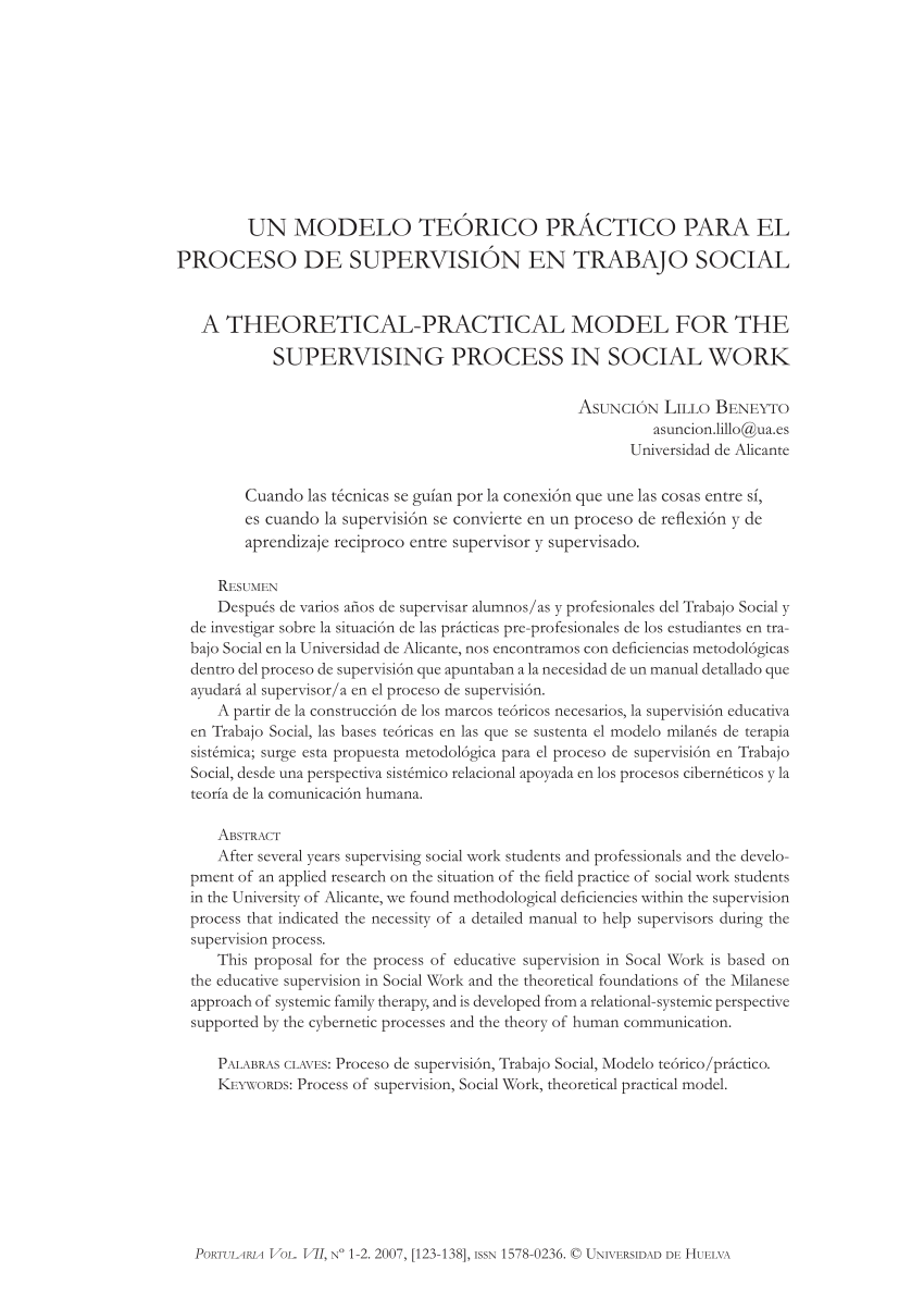 PDF) Un Modelo teórico práctico para el proceso de supervisión en Trabajo  Social