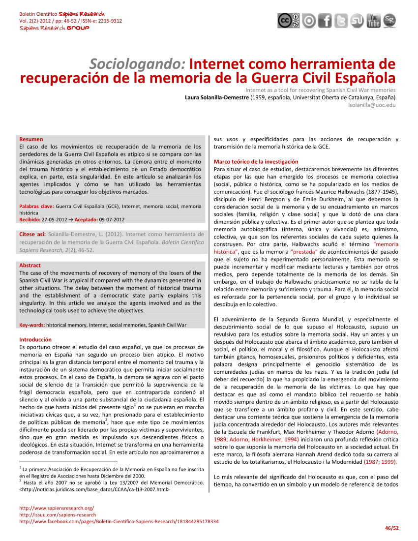 Pdf Internet Como Herramienta De Recuperacion De La Memoria De La Guerra Civil Espanola