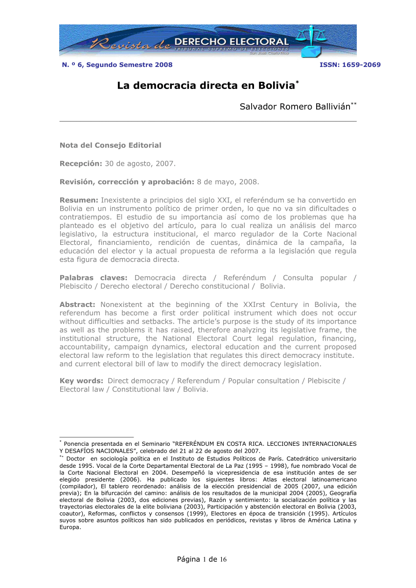 Pdf La Democracia Directa En Bolivia